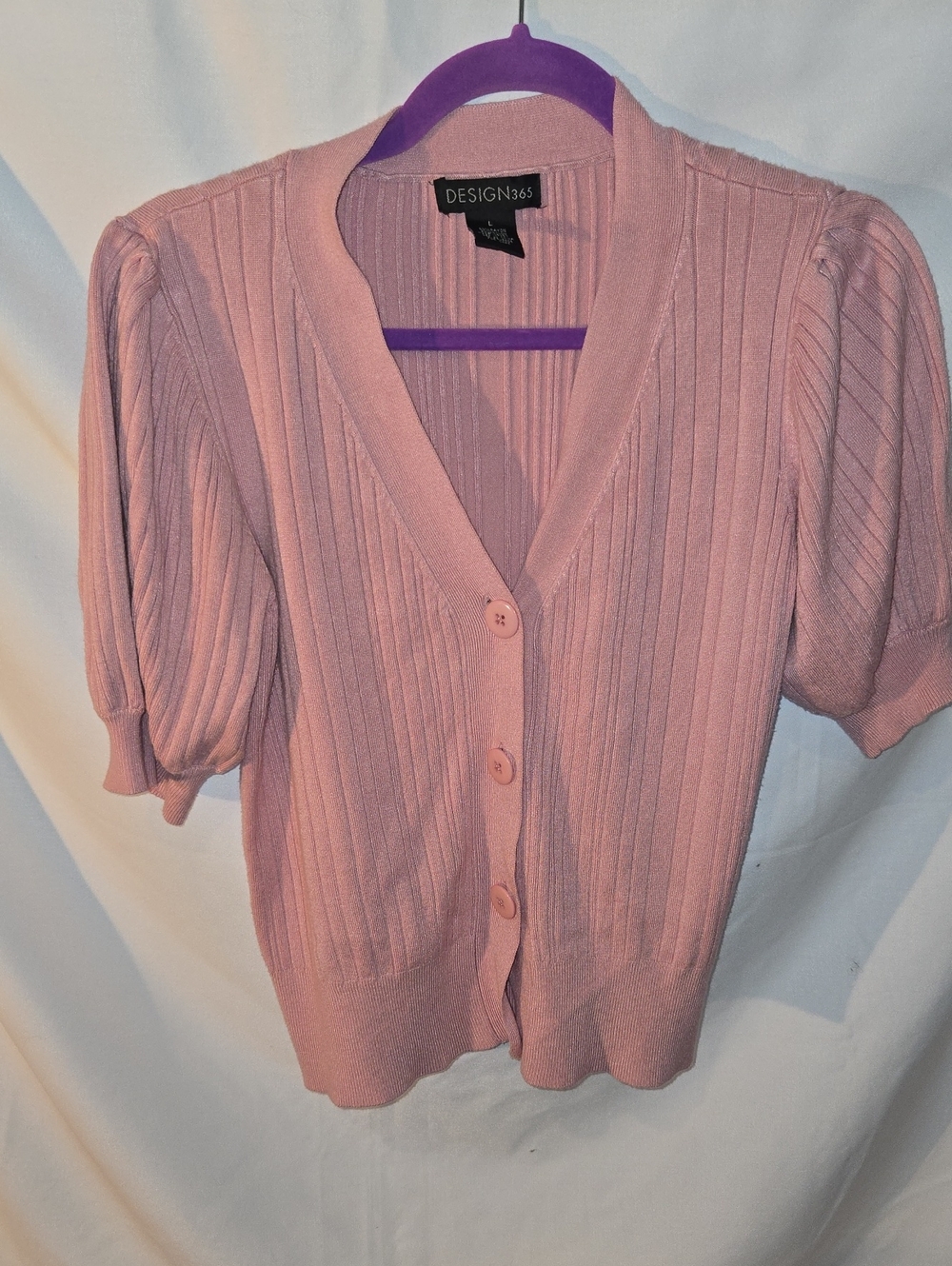 Design365 Pink Short-Sleeve Ribbed Button-Front Cardigan